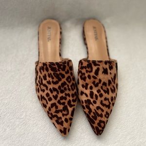JustFab cheetah print pointed toe mules. Worn once. Like new!